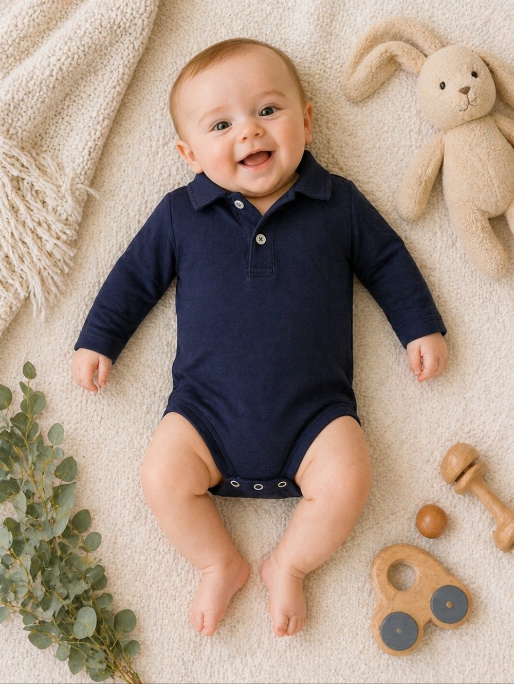 Classic Prep Navy Pima Cotton Polo Bodysuit 3-6M | Classic Baby Style